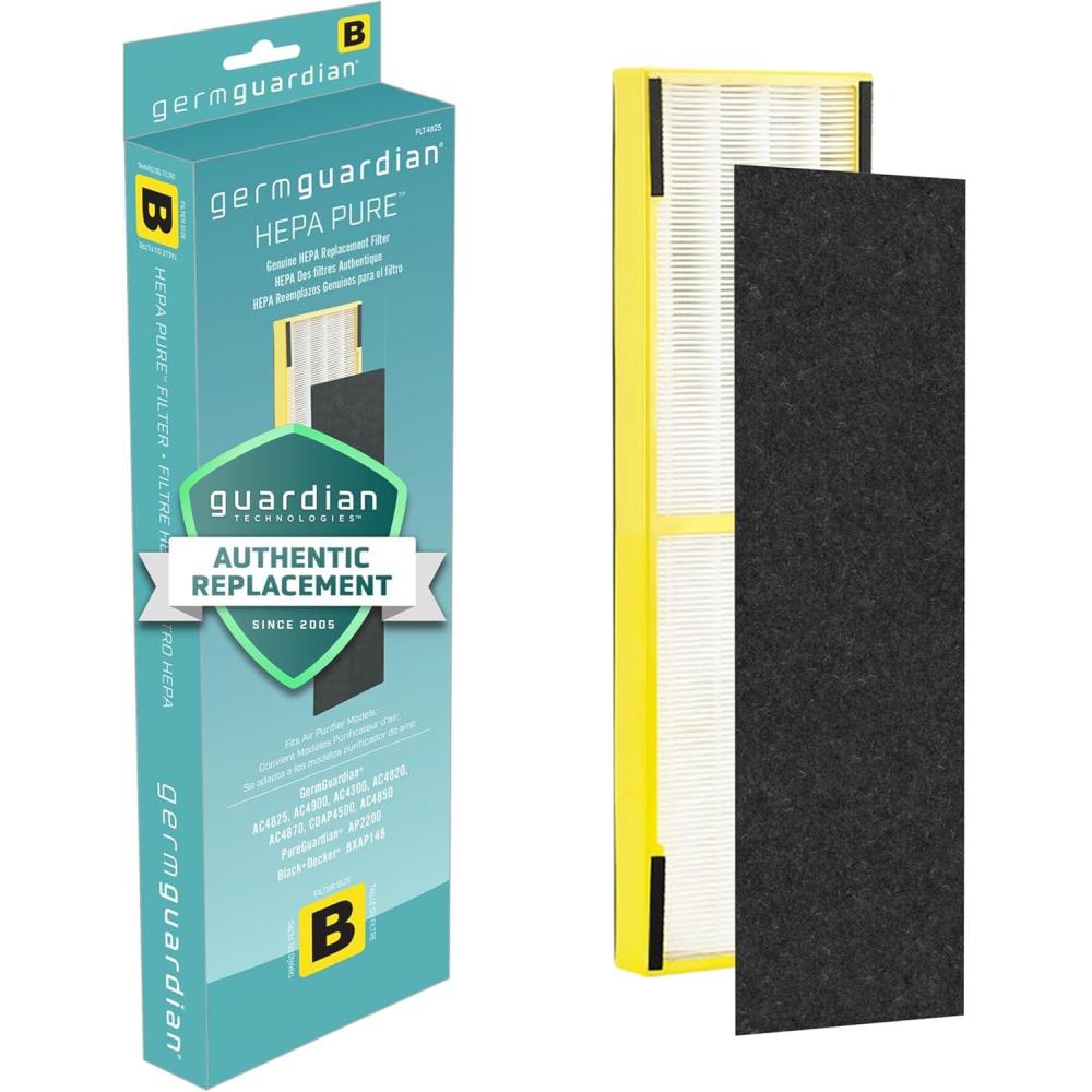 image:imageGermGuardian Filter B HEPA Pure Genuine Air Purifier Filter Removes 9997 of Pollutants Wildfire Smoke Odors for AC4825 AC4300 AC4850 AC4880 AC4900 CDAP4500 AP2200 BlackYellow FLT4825