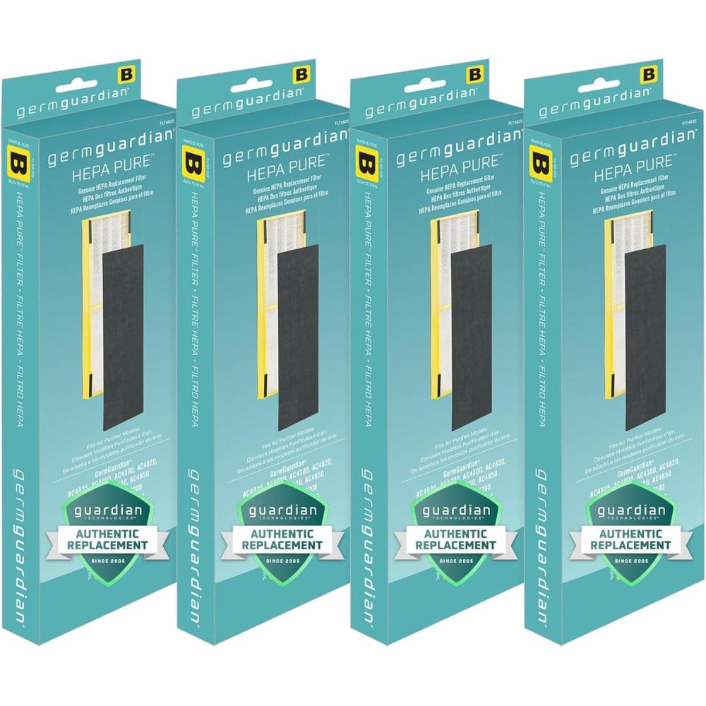 image:imageGermGuardian Filter B HEPA Pure Genuine Air Purifier Filter Removes 9997 of Pollutants Wildfire Smoke Odors for AC4825 AC4300 AC4900 AC4825 AC4850 CDAP4500 4Pack BlackYellowFLT48254PK