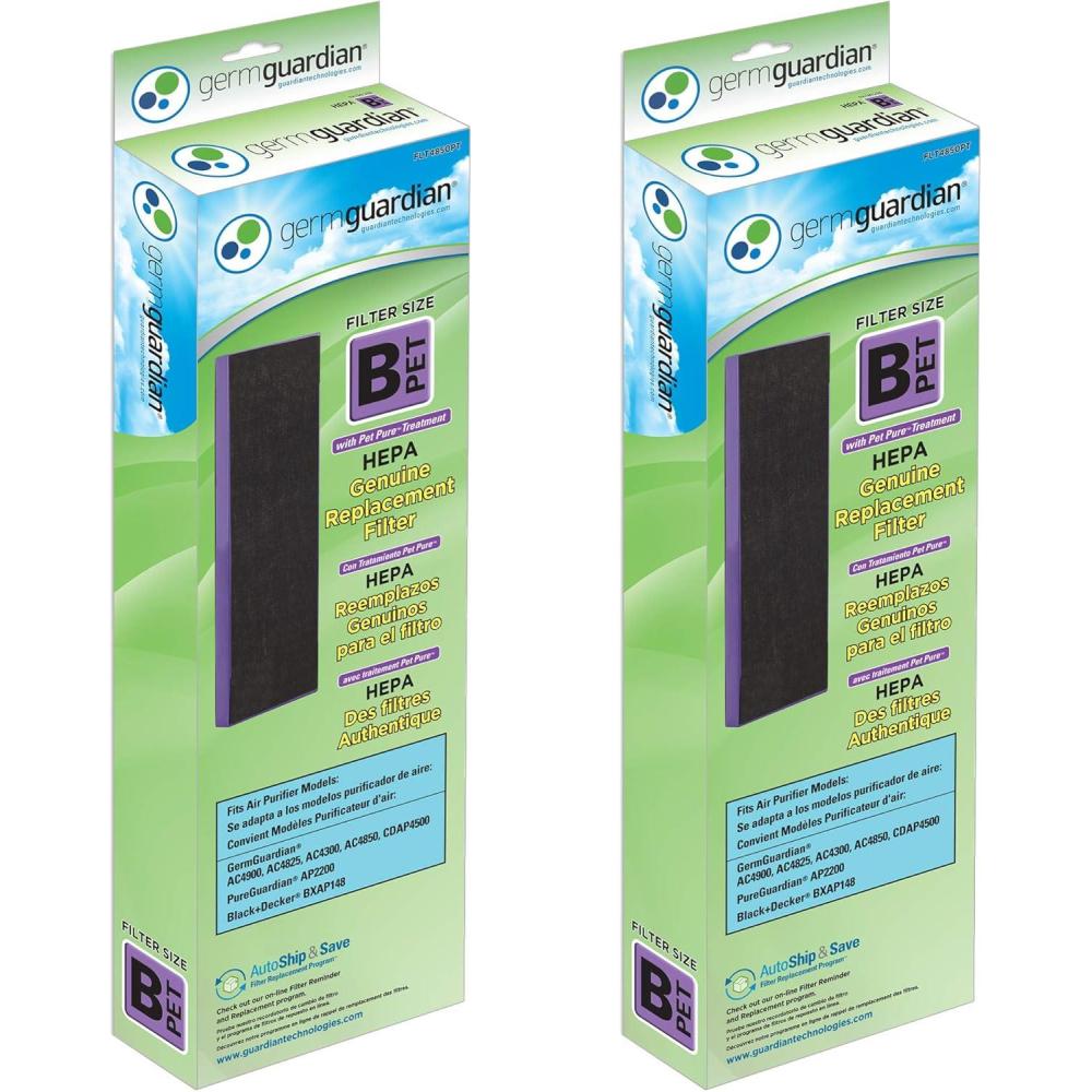 image:imageGermGuardian Pet Pure HEPA Genuine Air Purifier Filter B Removes 9997 of Pollutants for AC4825 AC4820 AC4850 AC4870 CDAP4500 AC4900 AC4300 AP2200 2 Pack BlackPurple FLT4850PT2PK