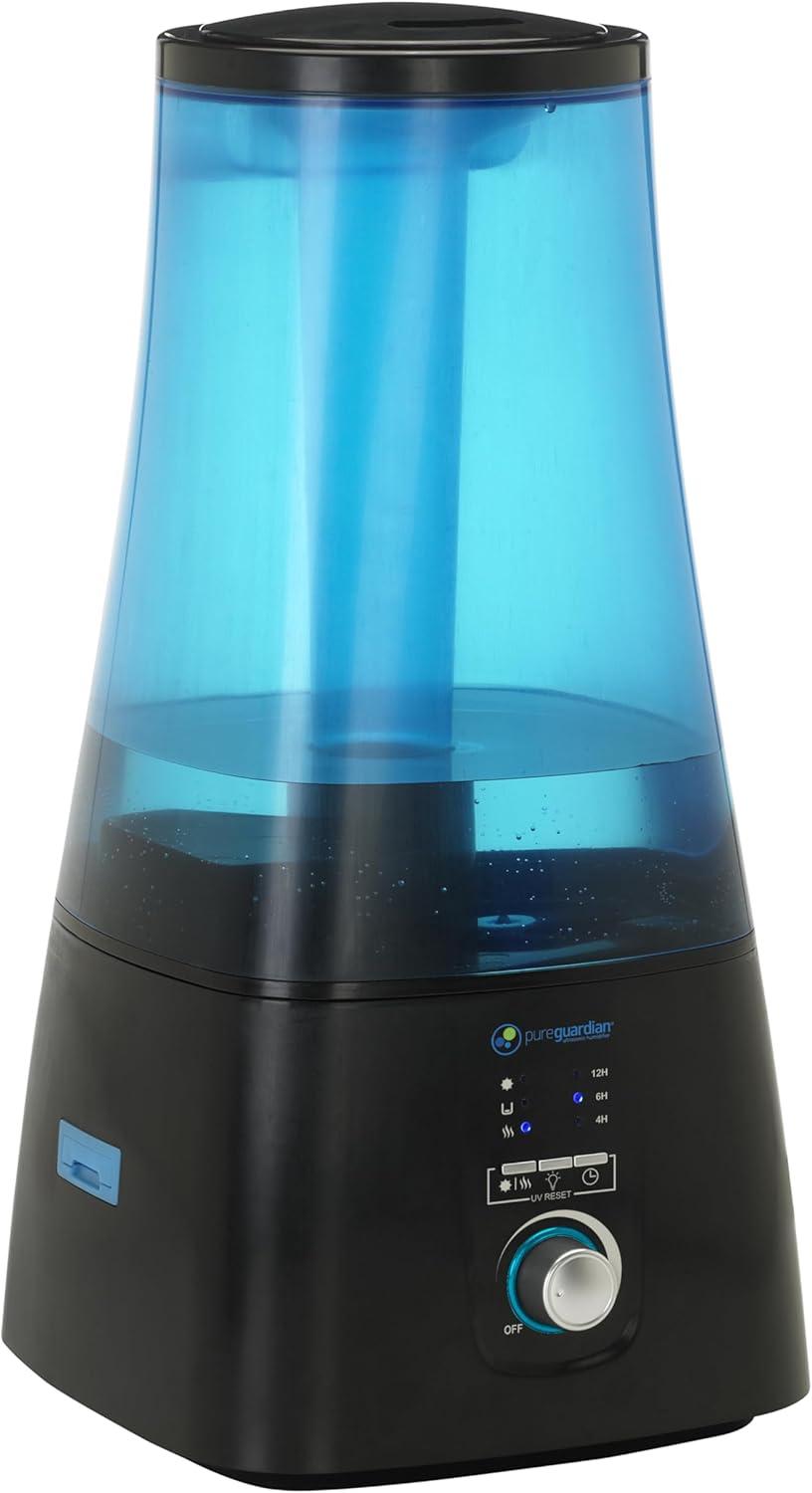 image:imagePureGuardian 2Gallon Ultrasonic Warm and Cool Mist Humidifier with UVC Aromatherapy Tray 100 Hours Run Time Covers 380 Sq Ft Quiet Filter Free BlueBlack H5450BCA