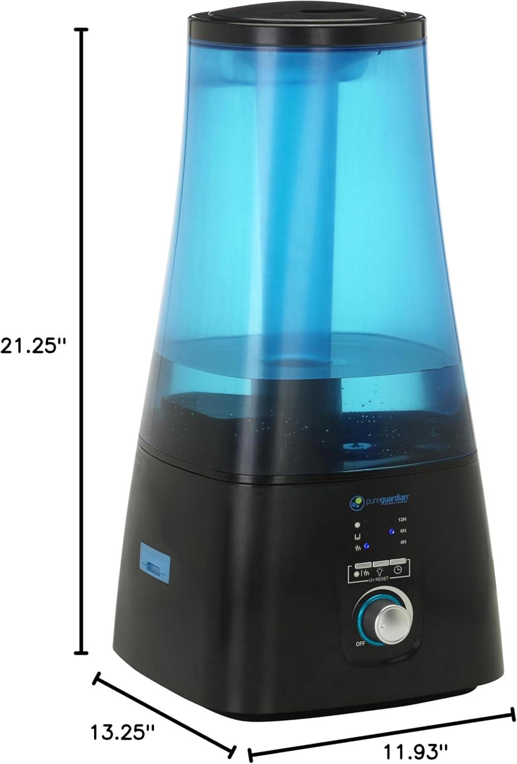 image:imagePureGuardian 2Gallon Ultrasonic Warm and Cool Mist Humidifier with UVC Aromatherapy Tray 100 Hours Run Time Covers 380 Sq Ft Quiet Filter Free BlueBlack H5450BCA