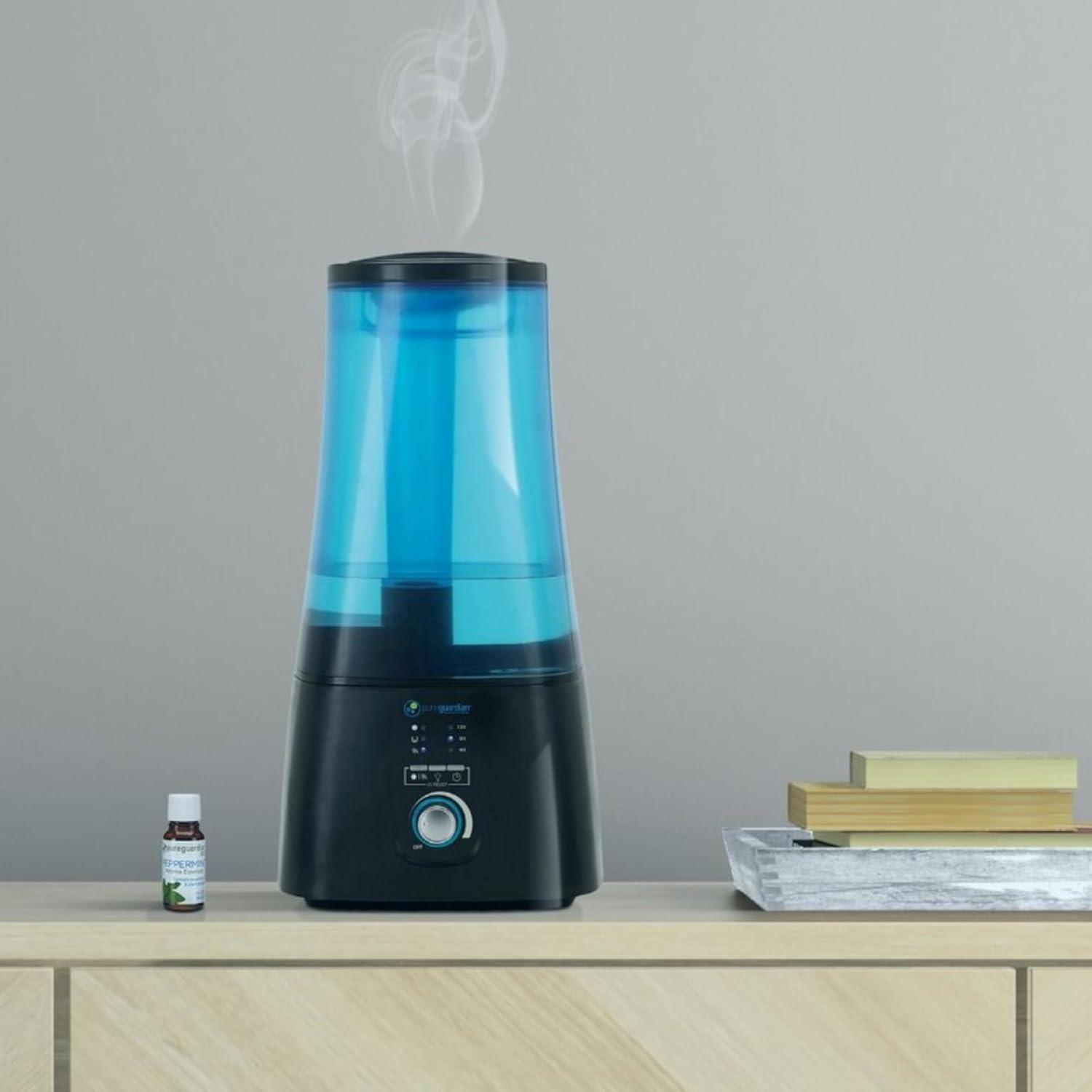 image:imagePureGuardian 2Gallon Ultrasonic Warm and Cool Mist Humidifier with UVC Aromatherapy Tray 100 Hours Run Time Covers 380 Sq Ft Quiet Filter Free BlueBlack H5450BCA