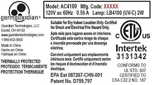 image:imageGermGuardian Air Purifier for Home with HEPA Filter Removes 9997 of Pollutants Covers up to 375 Sq Foot Room in 1 Hr UVC Light Helps Reduce Germs Zero Ozone Verified 11 Silver AC4100CA1 Count Pack of 1