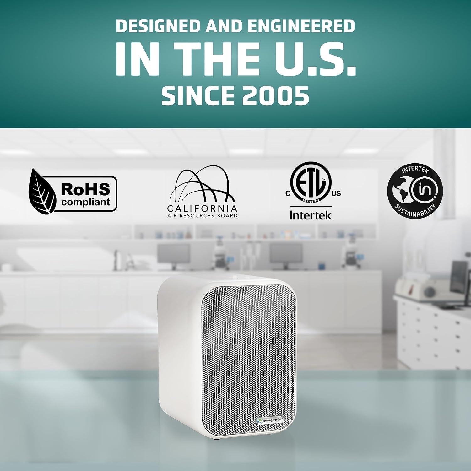 image:imageGermGuardian Air Purifier for Home with HEPA Filter Removes 9997 of Pollutants Covers up to 375 Sq Foot Room in 1 Hr UVC Light Helps Reduce Germs Zero Ozone Verified 11 Silver AC4100CA1 Count Pack of 1