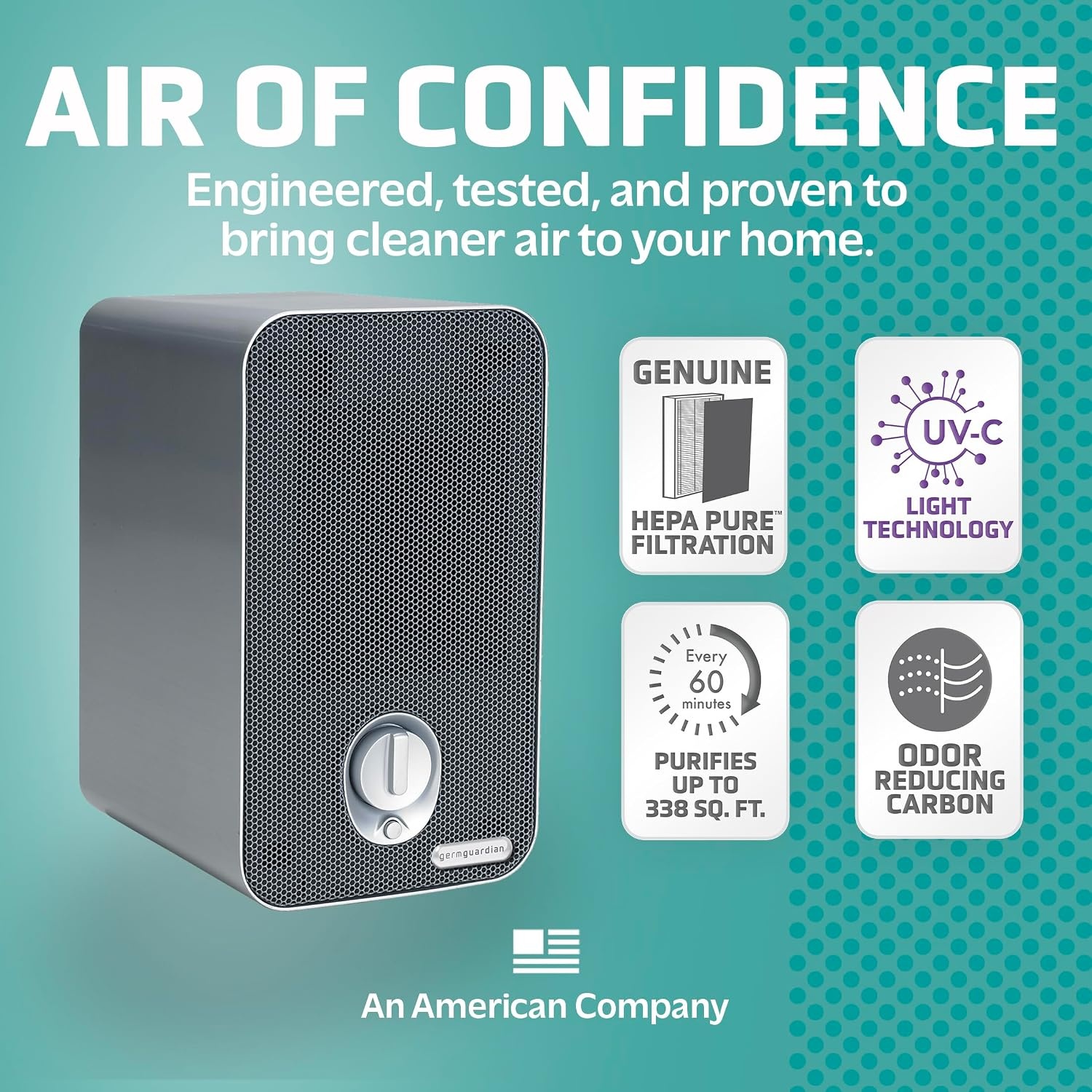 image:imageGermGuardian Air Purifier for Home with HEPA Filter Removes 9997 of Pollutants Covers up to 375 Sq Foot Room in 1 Hr UVC Light Helps Reduce Germs Zero Ozone Verified 11 Silver AC4100CA1 Count Pack of 1