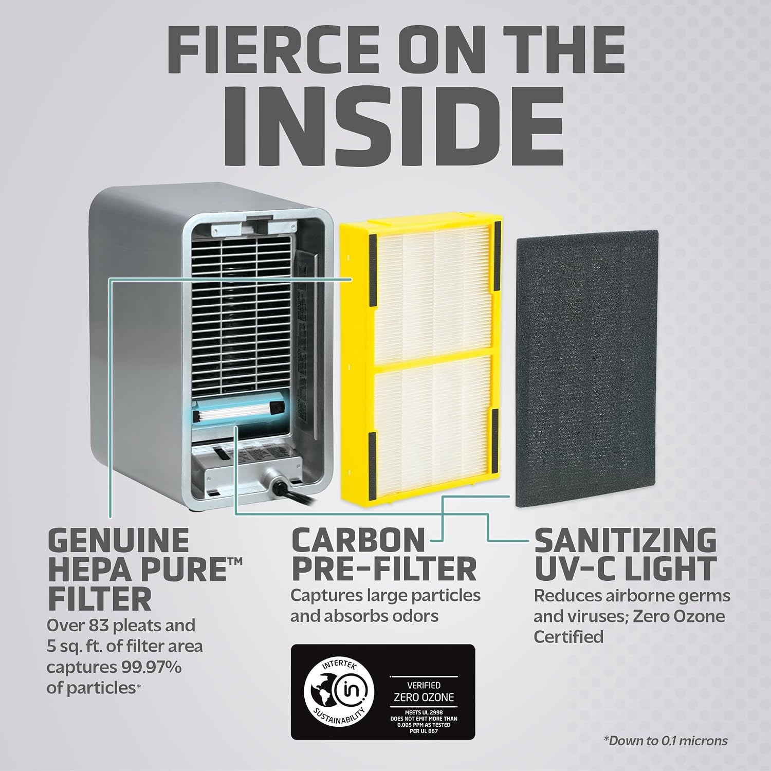 image:imageGermGuardian Air Purifier for Home with HEPA Filter Removes 9997 of Pollutants Covers up to 375 Sq Foot Room in 1 Hr UVC Light Helps Reduce Germs Zero Ozone Verified 11 Silver AC4100CA1 Count Pack of 1