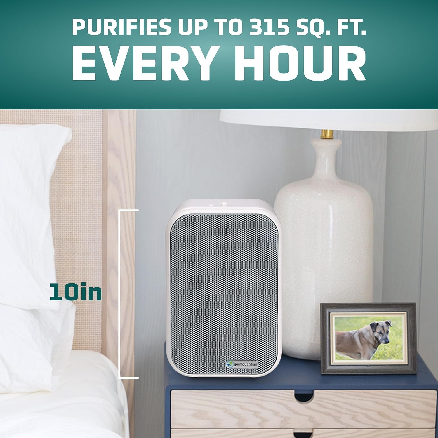 image:imageGermGuardian Air Purifier for Home with HEPA Filter Removes 9997 of Pollutants Covers up to 375 Sq Foot Room in 1 Hr UVC Light Helps Reduce Germs Zero Ozone Verified 11 Silver AC4100CA1 Count Pack of 1